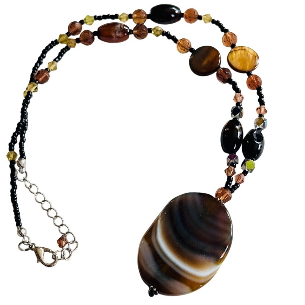 VTG Agate Crystal Mother of Pearl Necklace Genuine Natural Beads Sterling 925